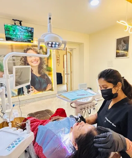 Dentist explaining dental care to patient